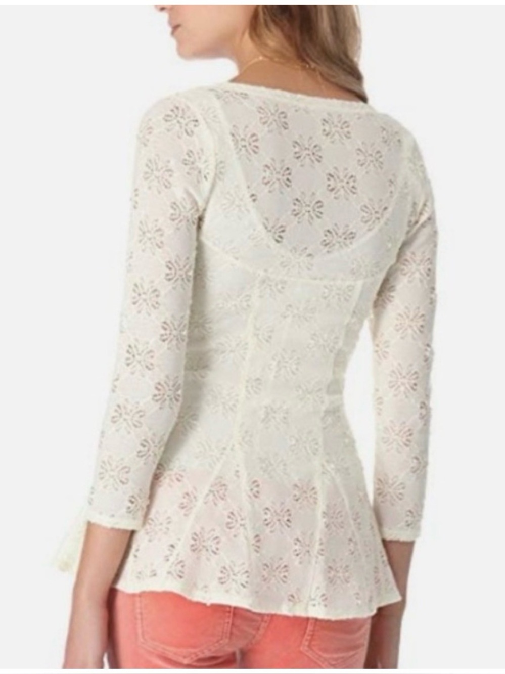 Free People Godet Daisy Cream Lace Peplum Top - Picture 3 of 6